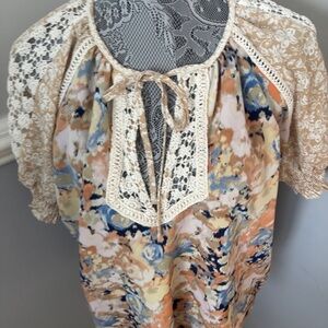 Free People Boho Lace Trim Multi-Color Women's Top XL